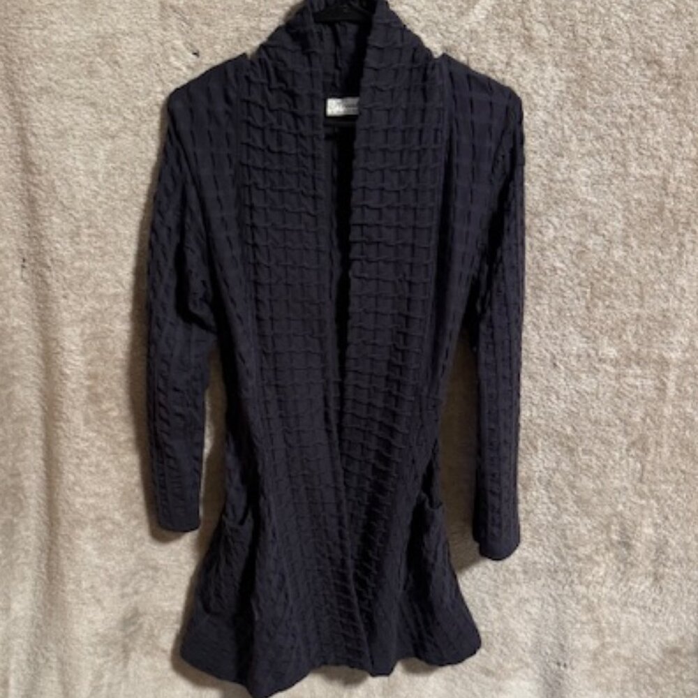 Women’s Komil Waffle Weave Long Jacket/Cardigan, Midnight Blue, Size L